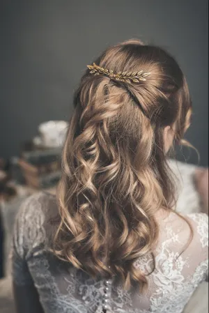 Gold leaf hair piece with crystals - ALEXANDRA PETITE