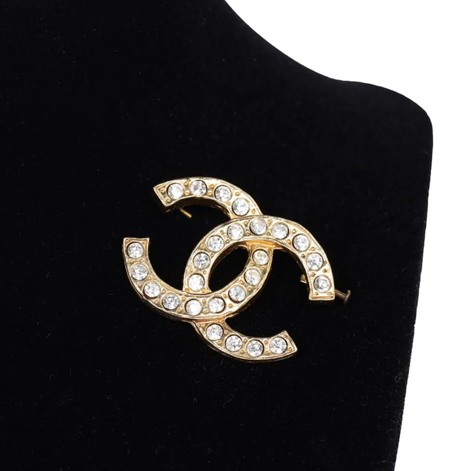 Gold Metal Rhinestone Pin Brooch (Authentic Pre-owned)