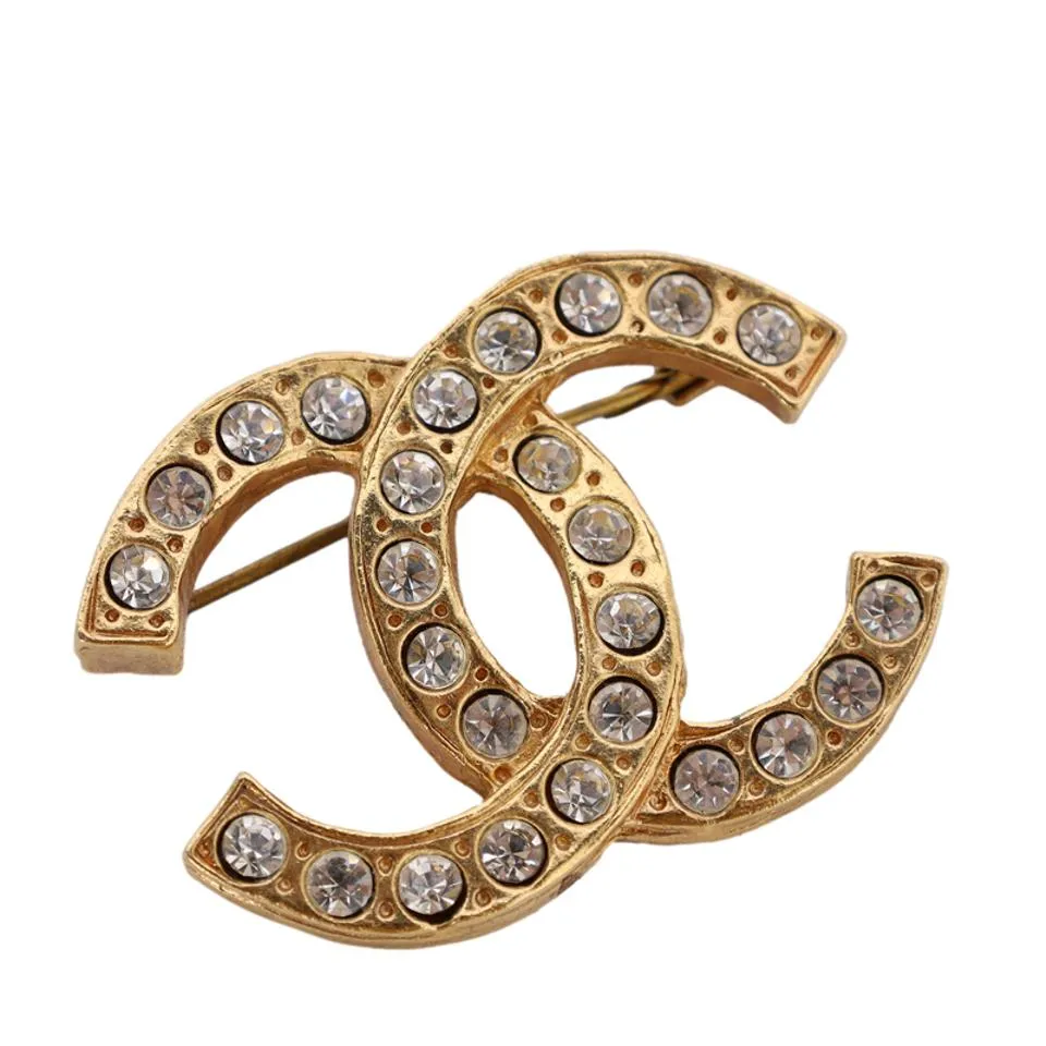 Gold Metal Rhinestone Pin Brooch (Authentic Pre-owned)