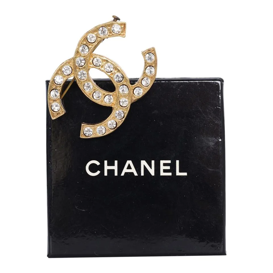 Gold Metal Rhinestone Pin Brooch (Authentic Pre-owned)