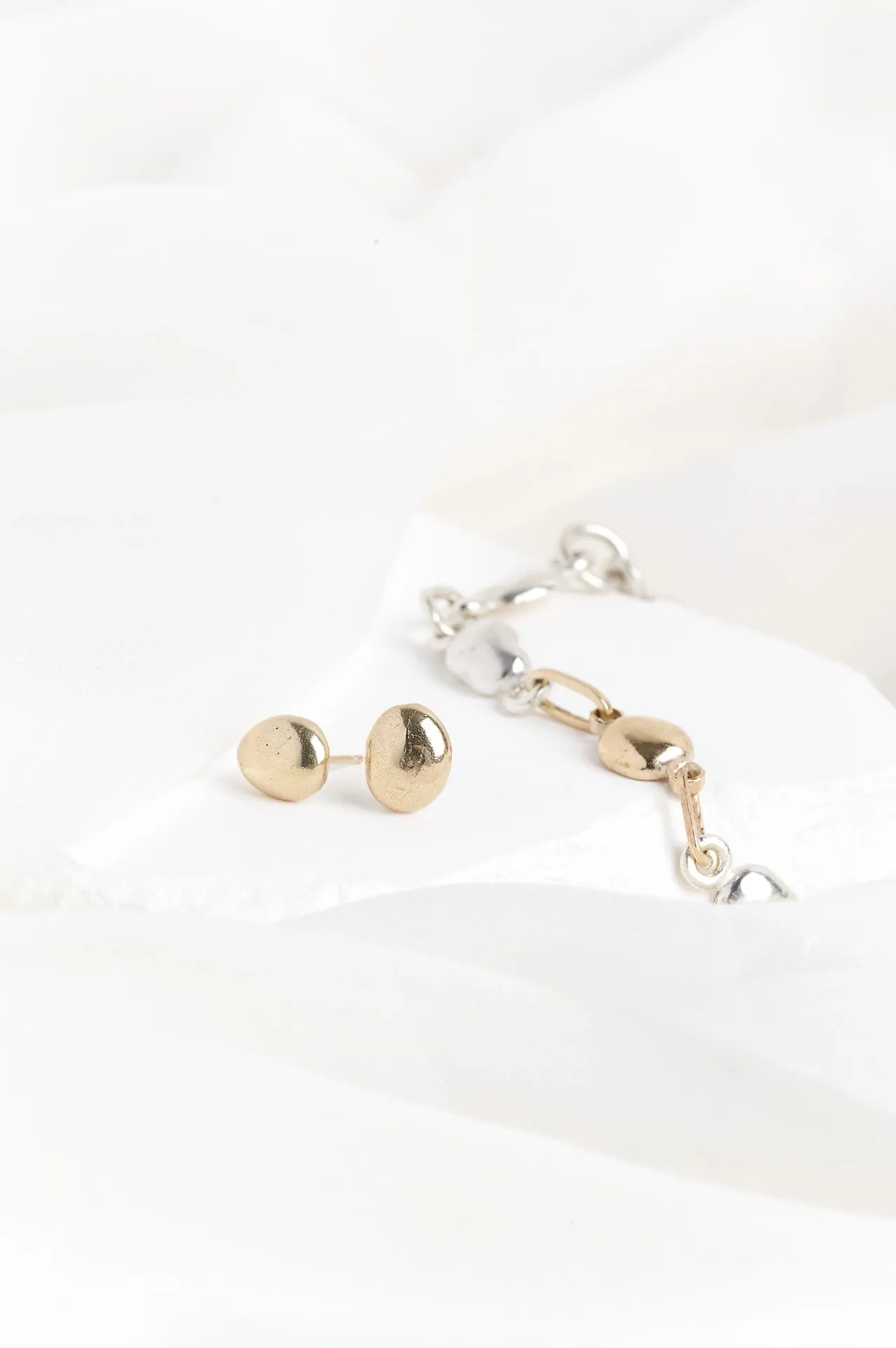 Gold Pebble Bracelet & Stud Set