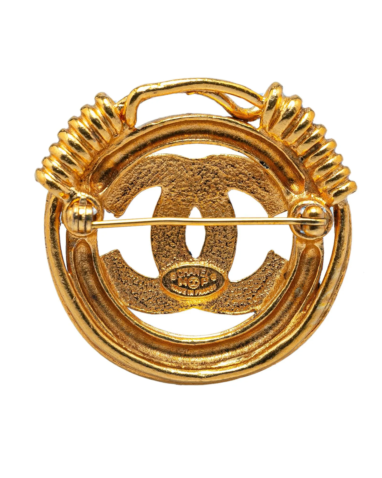 Gold Plated CC Brooch with Back Pin Closure