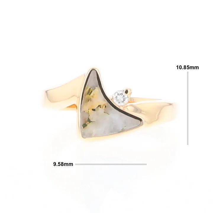 Gold Quartz Ring Boat Sail Inlaid Design with .04ct Round Diamond
