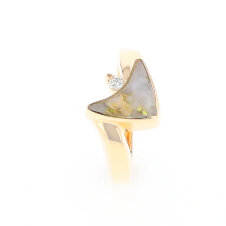 Gold Quartz Ring Boat Sail Inlaid Design with .04ct Round Diamond
