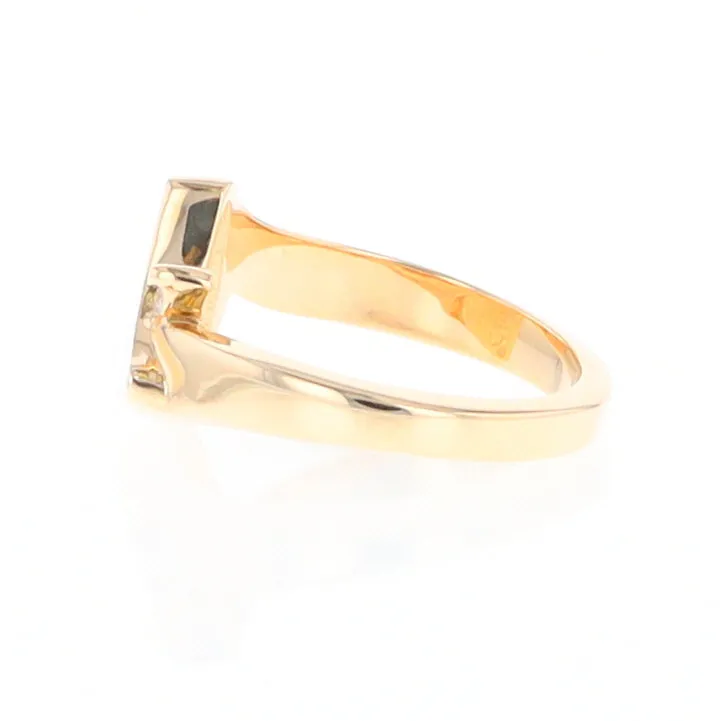 Gold Quartz Ring Boat Sail Inlaid Design with .04ct Round Diamond