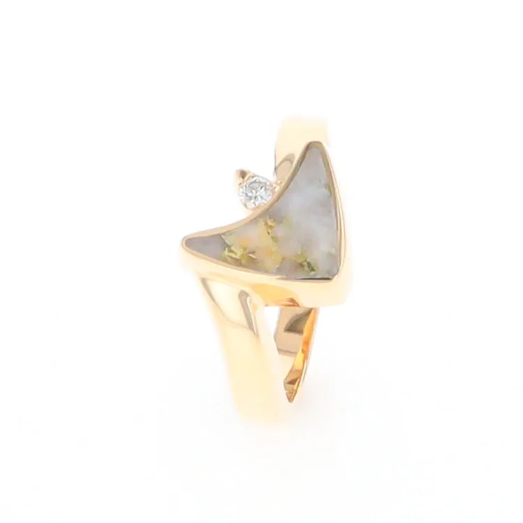 Gold Quartz Ring Boat Sail Inlaid Design with .04ct Round Diamond