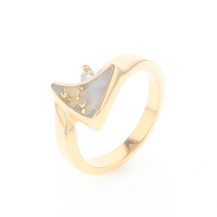 Gold Quartz Ring Boat Sail Inlaid Design with .04ct Round Diamond
