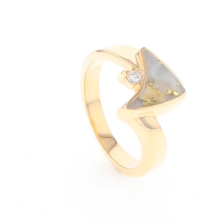 Gold Quartz Ring Boat Sail Inlaid Design with .04ct Round Diamond