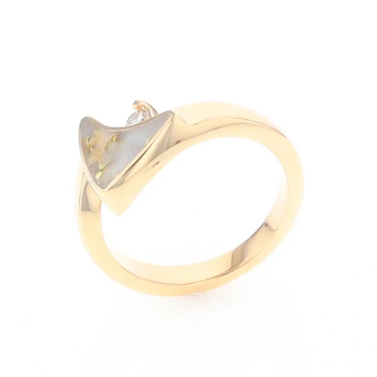 Gold Quartz Ring Boat Sail Inlaid Design with .04ct Round Diamond