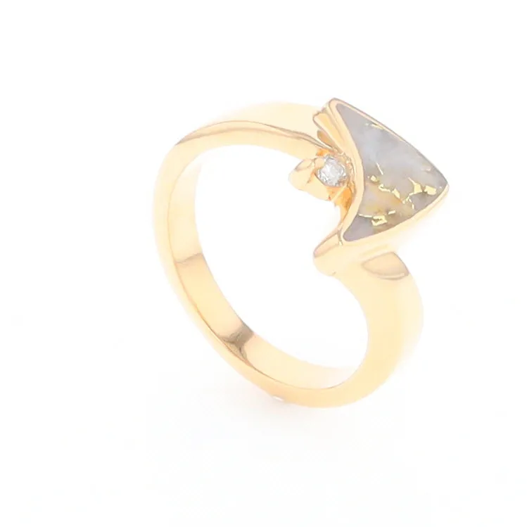 Gold Quartz Ring Boat Sail Inlaid Design with .04ct Round Diamond