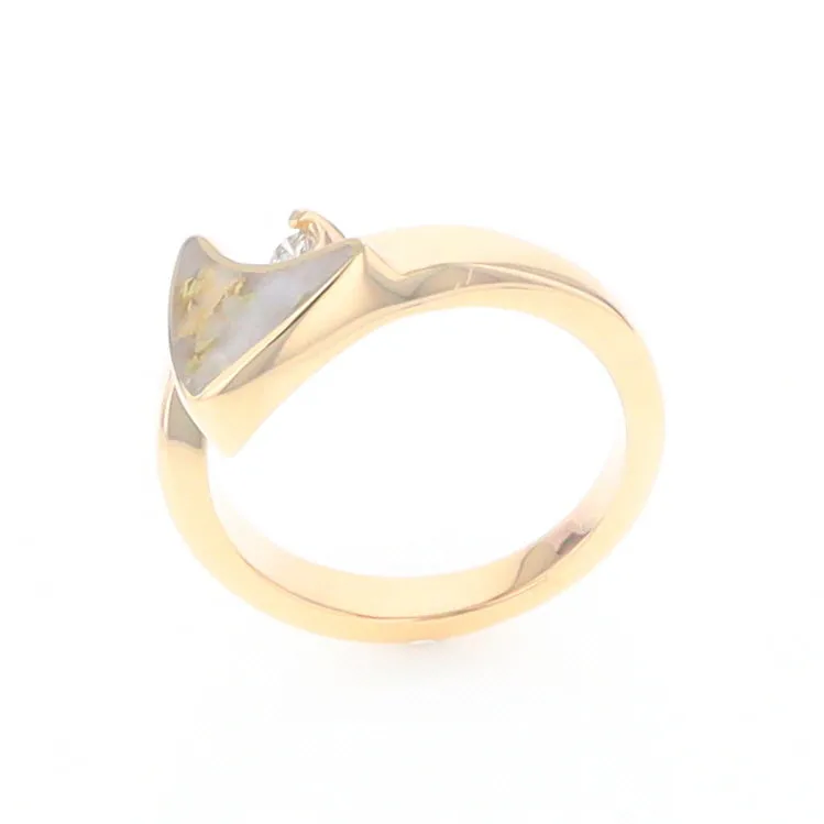 Gold Quartz Ring Boat Sail Inlaid Design with .04ct Round Diamond