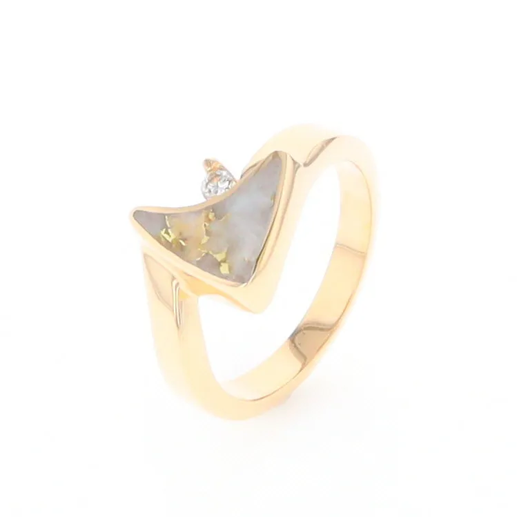 Gold Quartz Ring Boat Sail Inlaid Design with .04ct Round Diamond