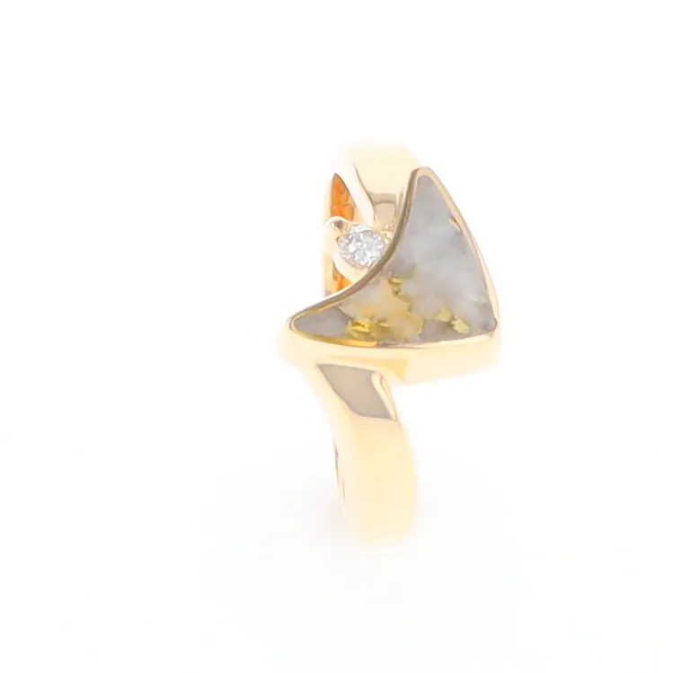 Gold Quartz Ring Boat Sail Inlaid Design with .04ct Round Diamond