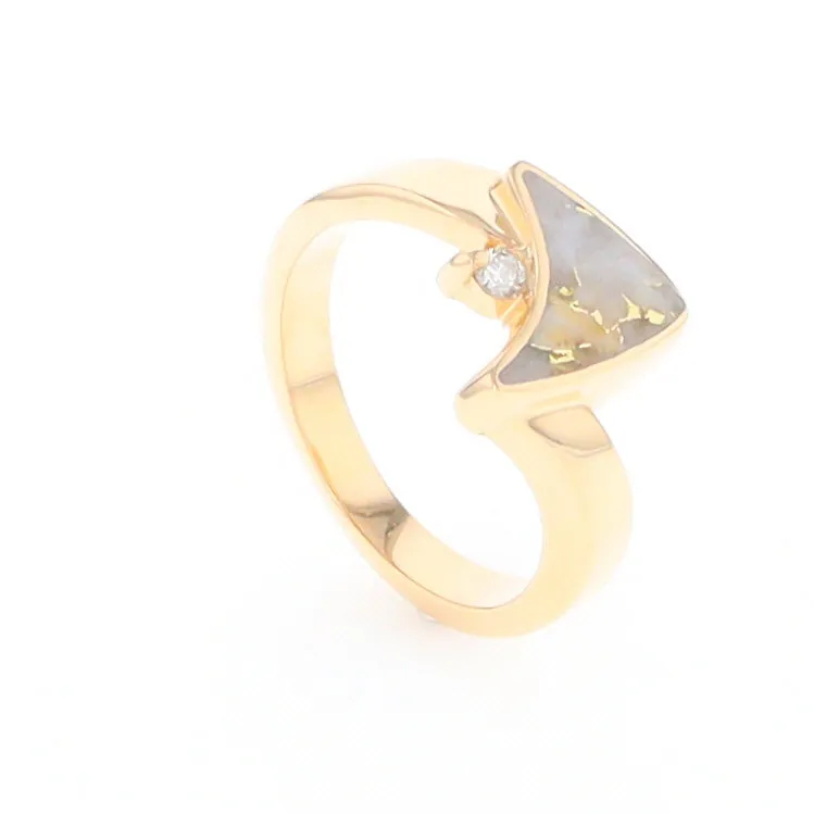 Gold Quartz Ring Boat Sail Inlaid Design with .04ct Round Diamond