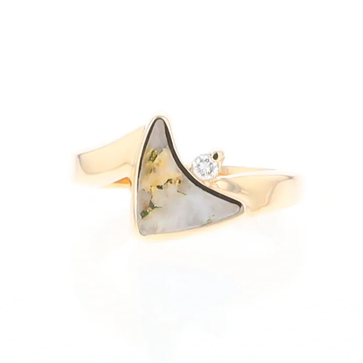 Gold Quartz Ring Boat Sail Inlaid Design with .04ct Round Diamond