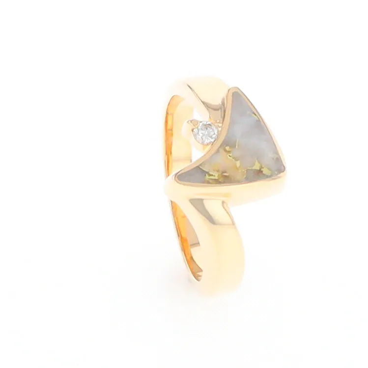 Gold Quartz Ring Boat Sail Inlaid Design with .04ct Round Diamond