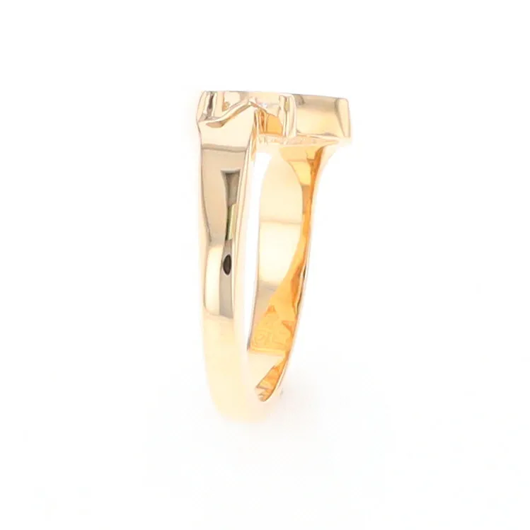 Gold Quartz Ring Boat Sail Inlaid Design with .04ct Round Diamond