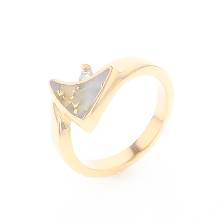 Gold Quartz Ring Boat Sail Inlaid Design with .04ct Round Diamond