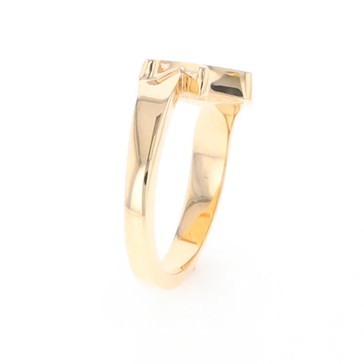 Gold Quartz Ring Boat Sail Inlaid Design with .04ct Round Diamond