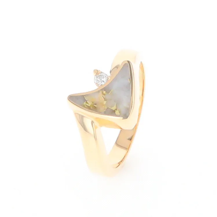 Gold Quartz Ring Boat Sail Inlaid Design with .04ct Round Diamond
