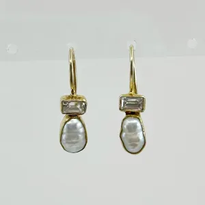 Gold Vermeil Sterling silver pearl & white topaz earrings