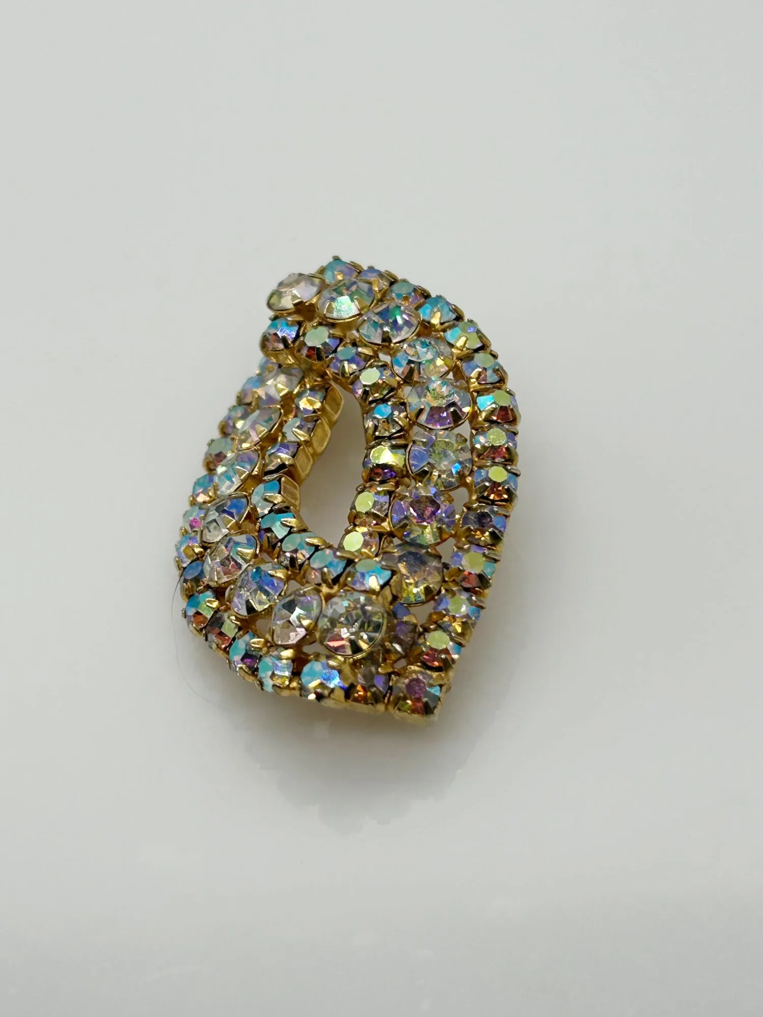 Golden Rhinestones Marquise Shaped Vintage Brooch