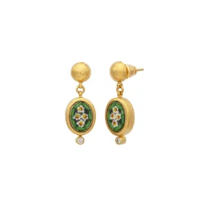 Gurhan One-of-a-Kind 24K Yellow Gold and 18K Vermeil Daisy Flower Mosaic Drop Earrings with Bezel Set Diamond