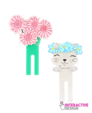 Happy cat and gerbera bouquet inserts for Flower Vase brooch