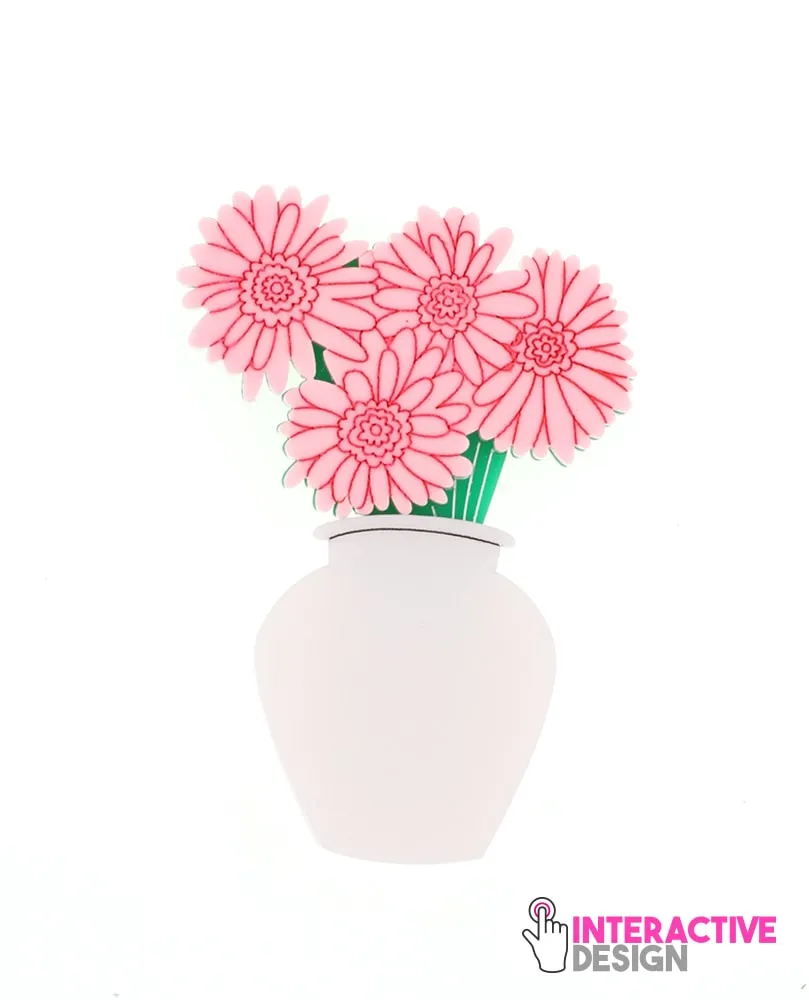 Happy cat and gerbera bouquet inserts for Flower Vase brooch