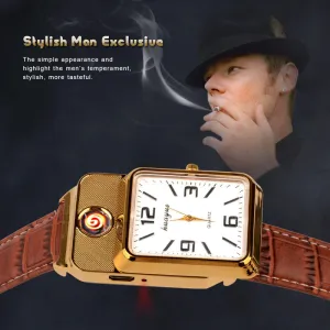 Hot sale Quartz Watch with Cigarette Lighter / USB Watch Lighter Red light Electronic Flameless Windproof Cigarette Lighter