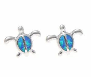 INLAY OPAL STERLING SILVER 925 HAWAIIAN HONU TURTLE STUD EARRINGS SMALL 11.75MM (TE-54)