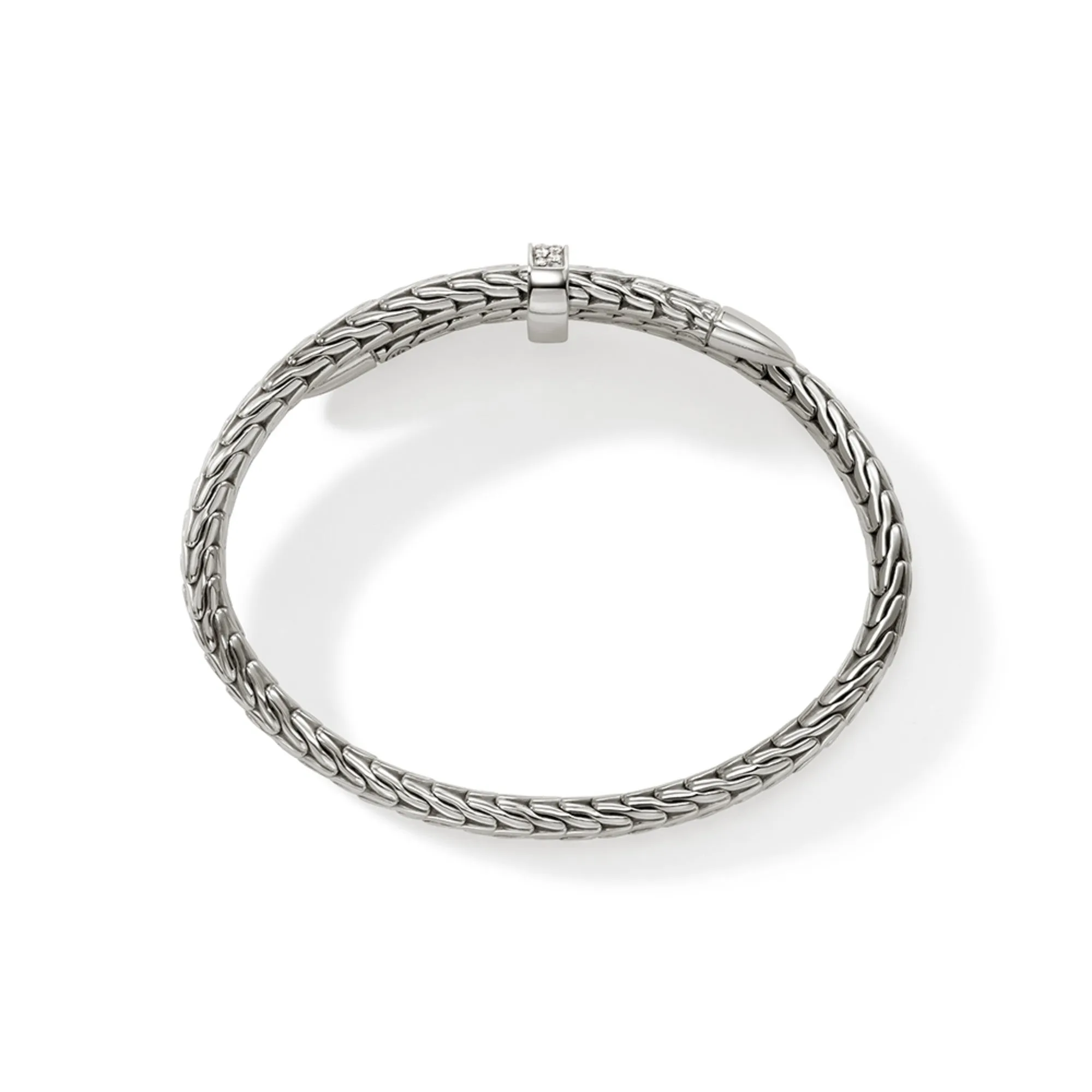 JOHN HARDY MEDIUM STERLING SILVER PAVE SPEAR FLEX CUFF DOUBLE BRACELET