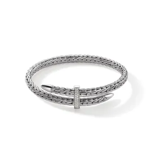JOHN HARDY MEDIUM STERLING SILVER PAVE SPEAR FLEX CUFF DOUBLE BRACELET