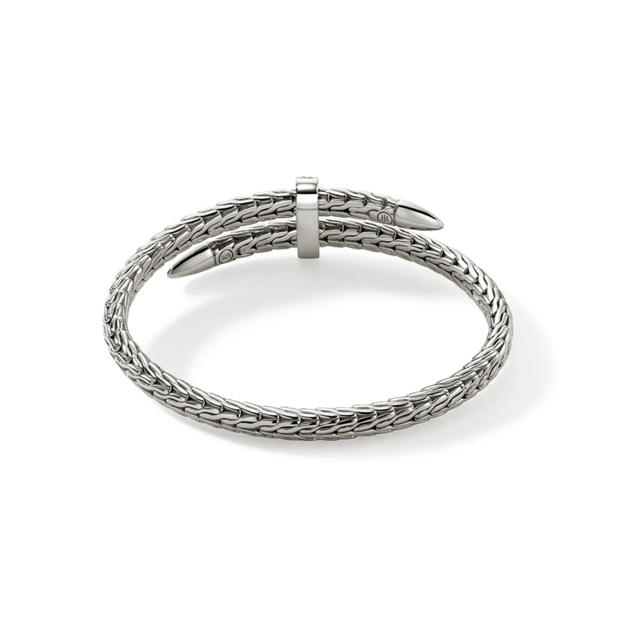 JOHN HARDY MEDIUM STERLING SILVER PAVE SPEAR FLEX CUFF DOUBLE BRACELET