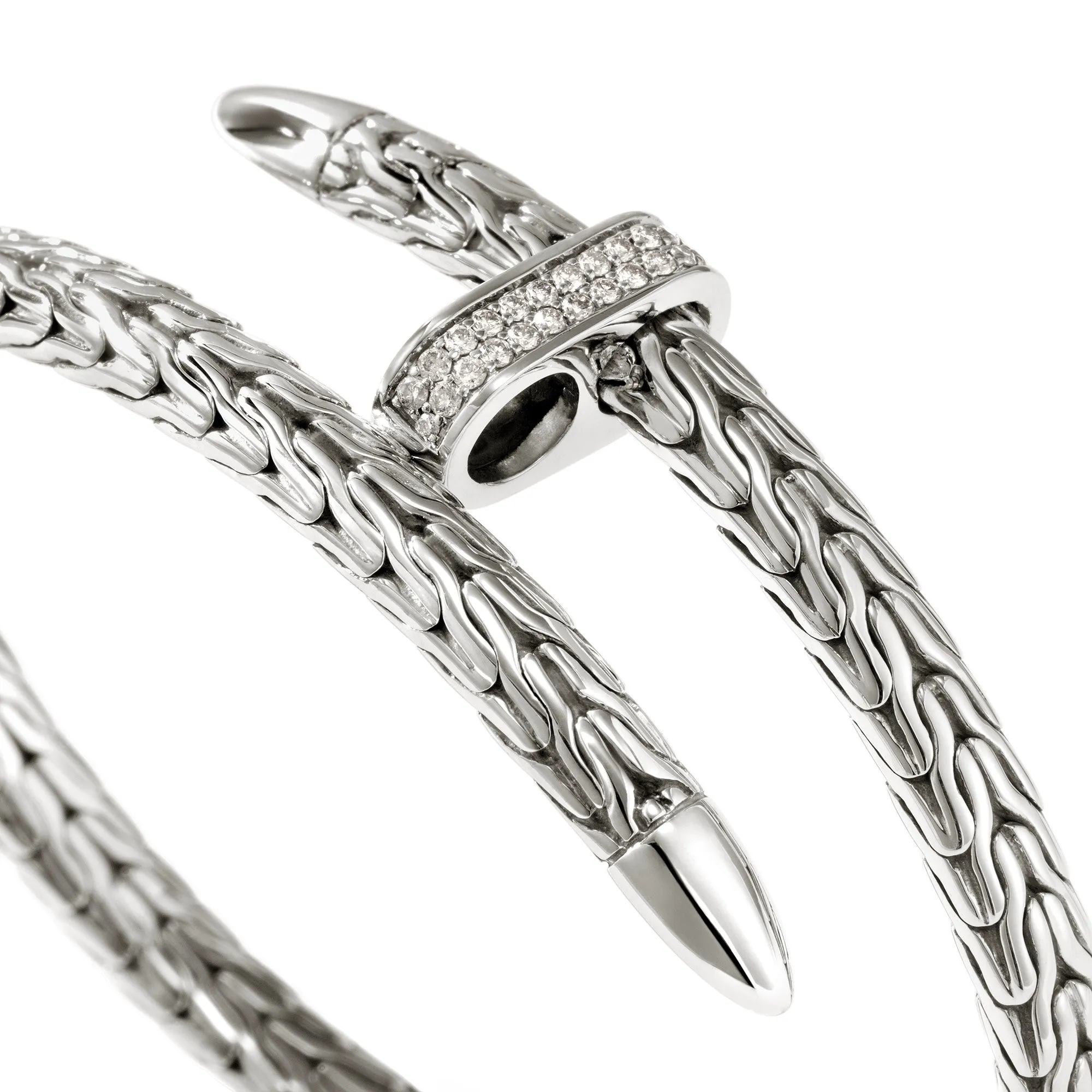 JOHN HARDY MEDIUM STERLING SILVER PAVE SPEAR FLEX CUFF DOUBLE BRACELET