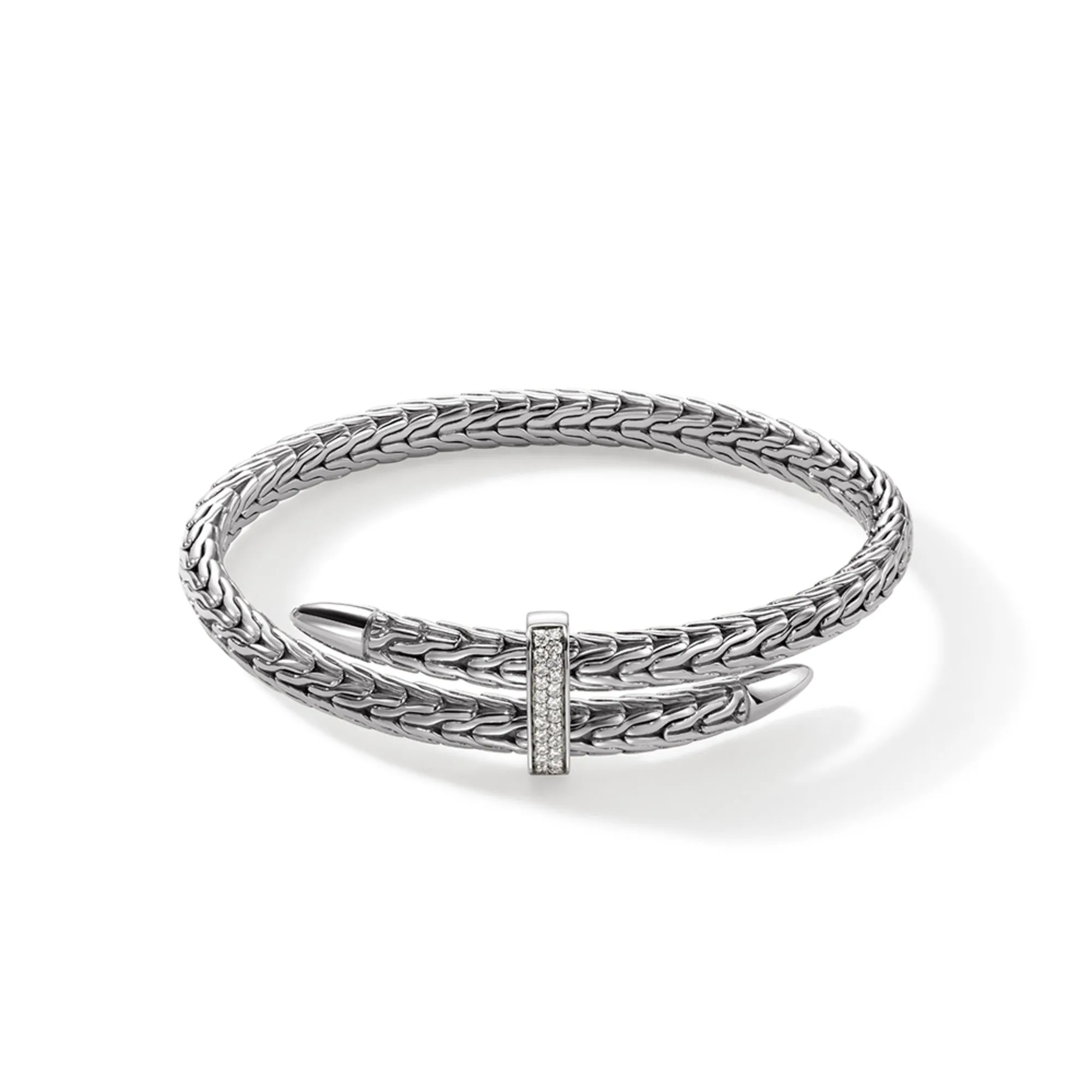 JOHN HARDY MEDIUM STERLING SILVER PAVE SPEAR FLEX CUFF DOUBLE BRACELET