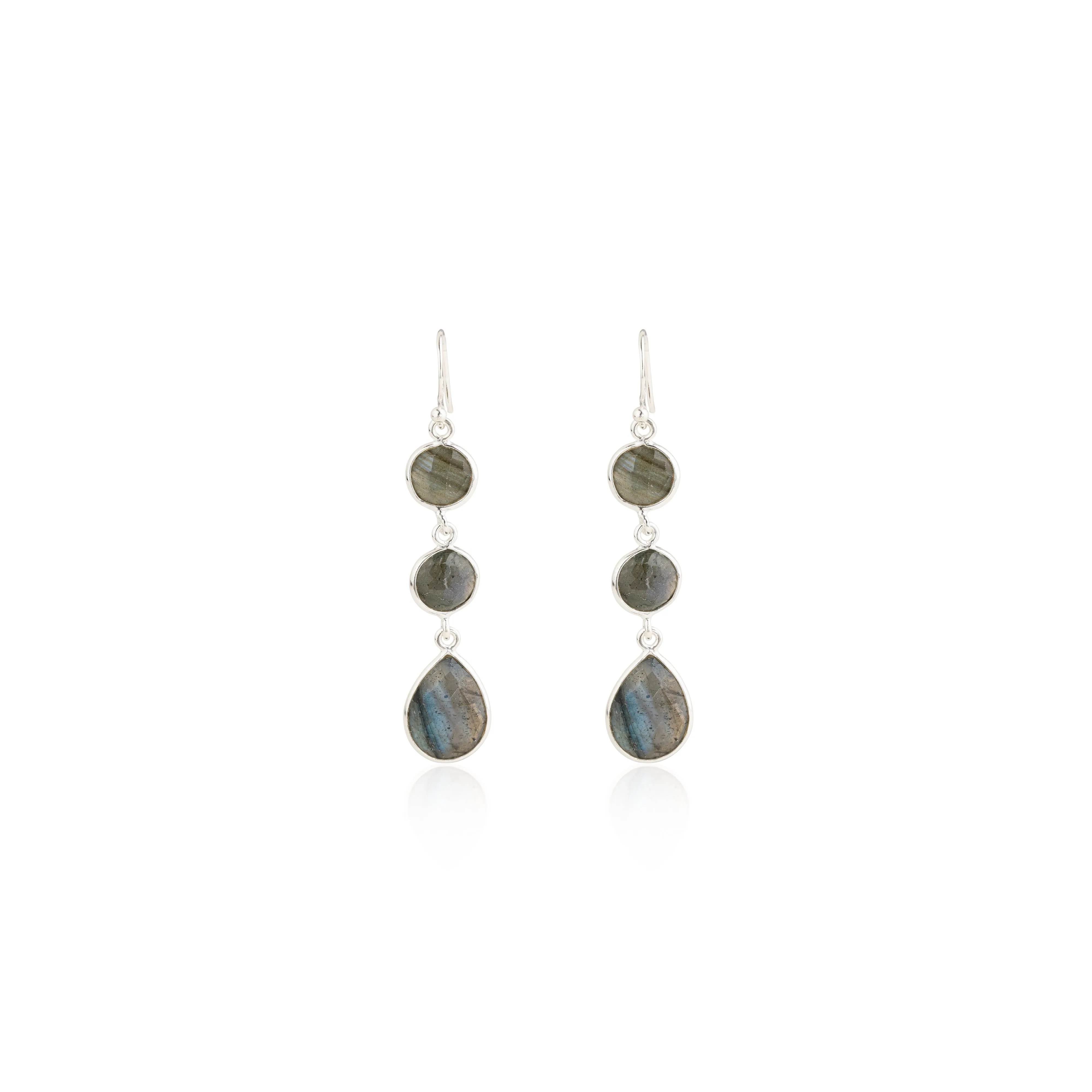 Kai, 3 Stone Drop Earrings, Sterling Silver