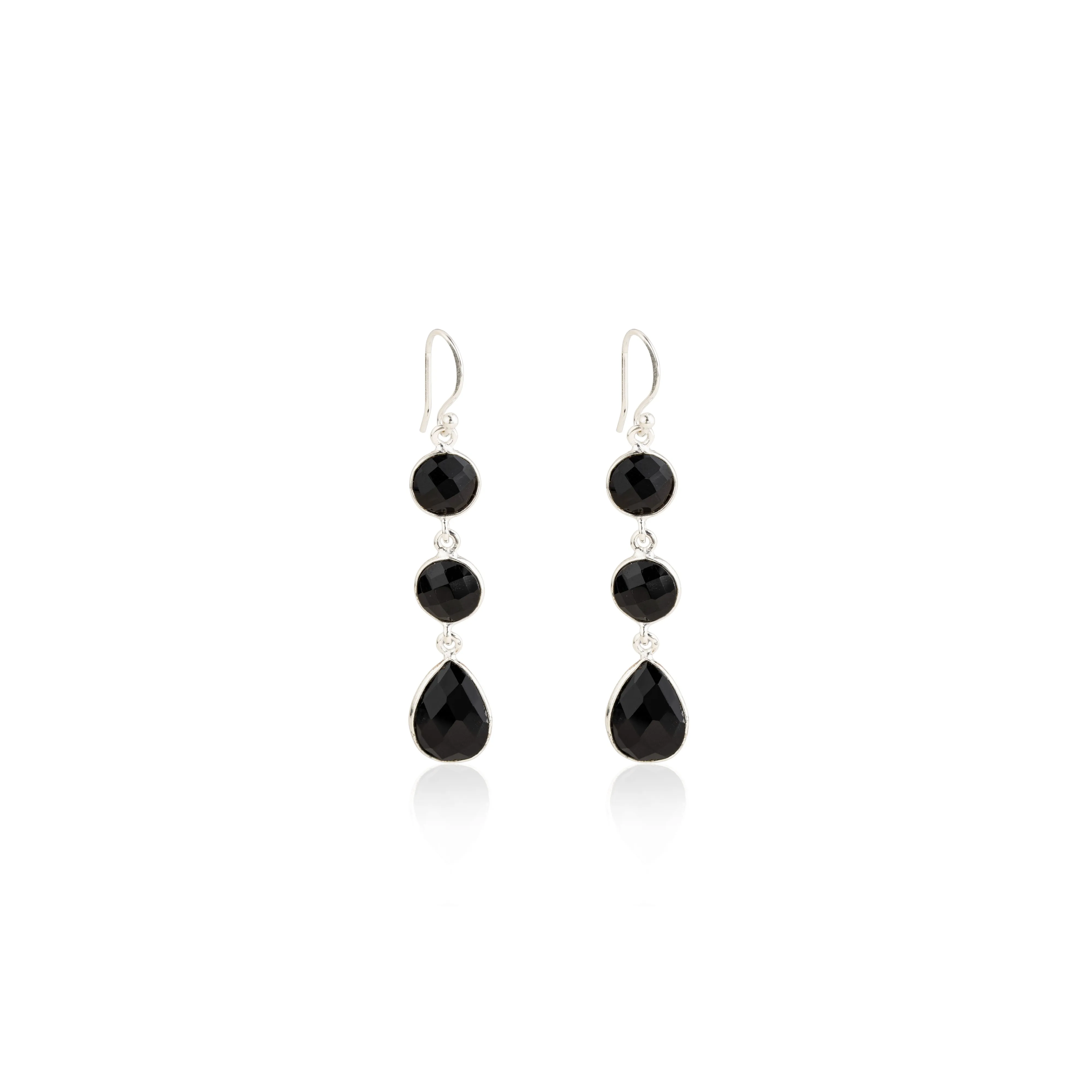 Kai, 3 Stone Drop Earrings, Sterling Silver