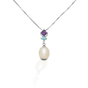KELLY HERD AMETHYST & BLUE TOPAZ TEAR DROP PEARL PENDANT - STERLING SILVER