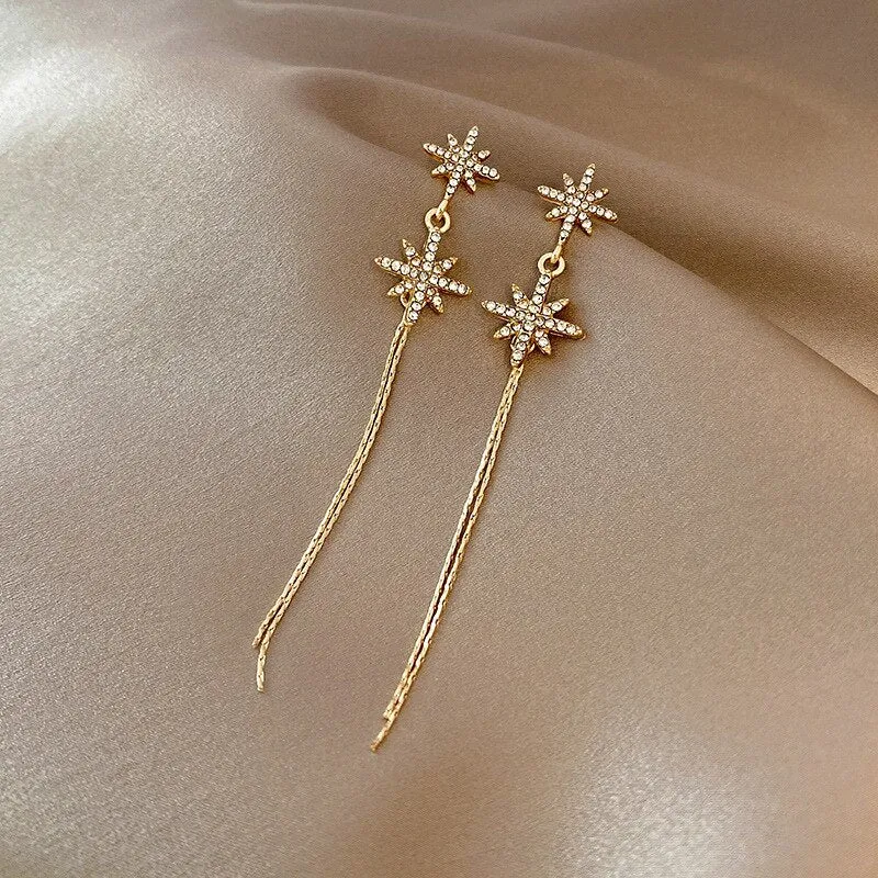 Korean Fashion Simple Tassel Earrings Female Net Red Personality Full Diamond Earrings Temperament Opal Earrings Jewely