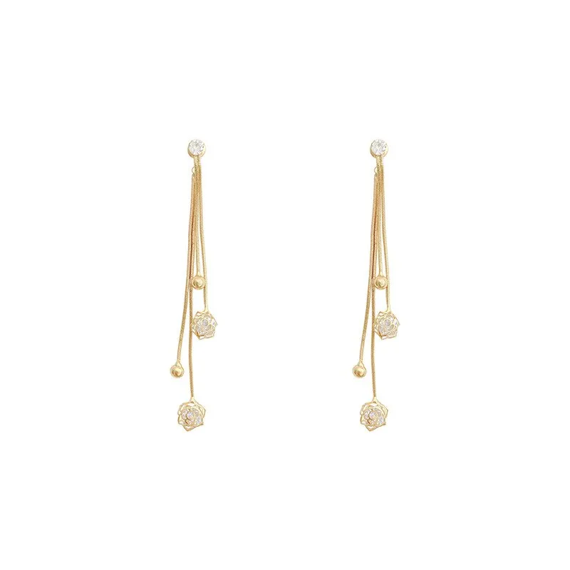 Korean Fashion Simple Tassel Earrings Female Net Red Personality Full Diamond Earrings Temperament Opal Earrings Jewely