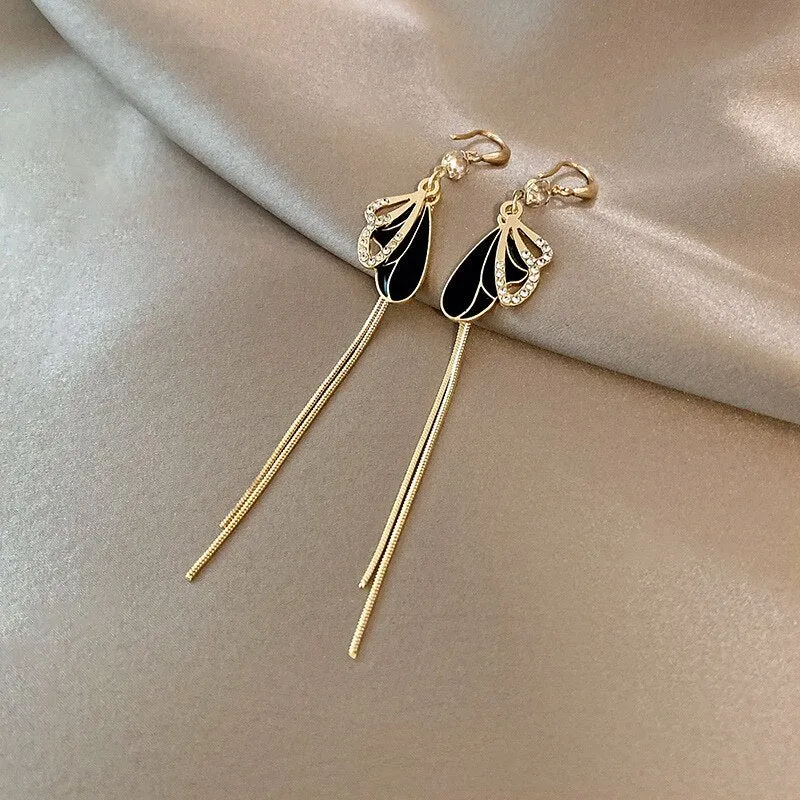 Korean Fashion Simple Tassel Earrings Female Net Red Personality Full Diamond Earrings Temperament Opal Earrings Jewely