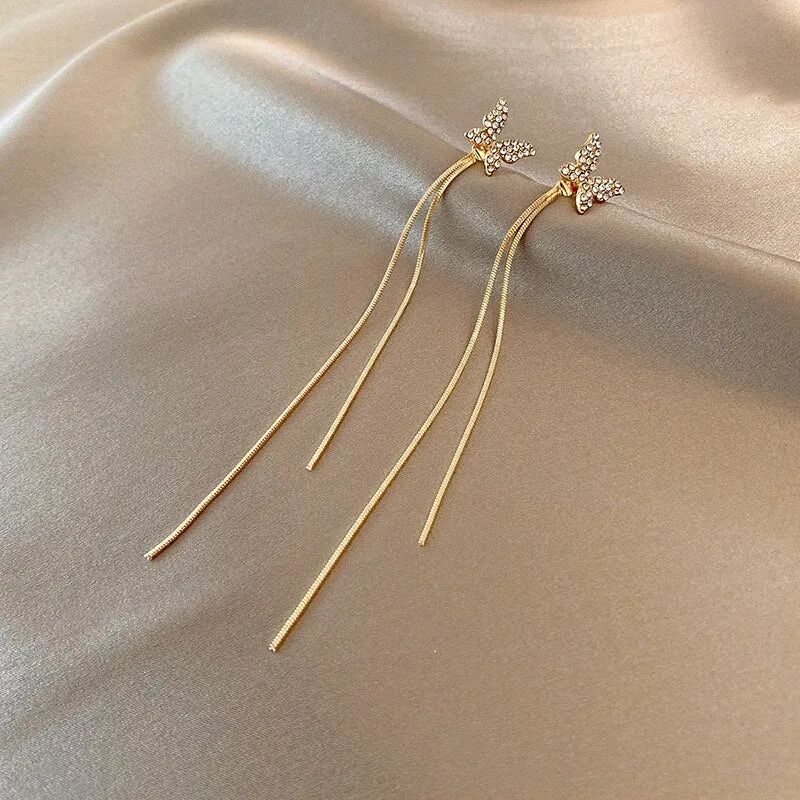 Korean Fashion Simple Tassel Earrings Female Net Red Personality Full Diamond Earrings Temperament Opal Earrings Jewely