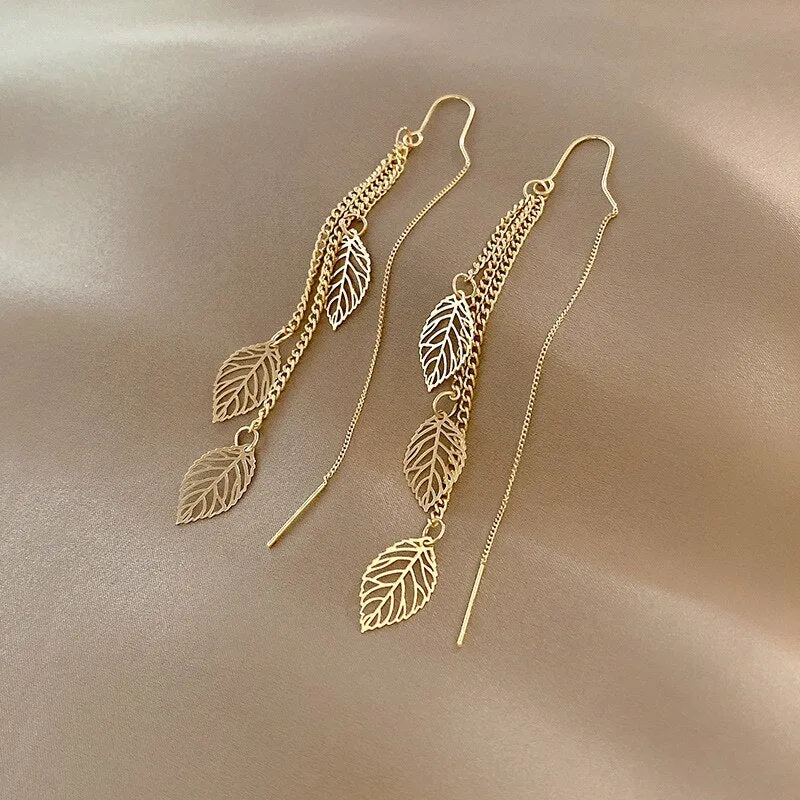 Korean Fashion Simple Tassel Earrings Female Net Red Personality Full Diamond Earrings Temperament Opal Earrings Jewely