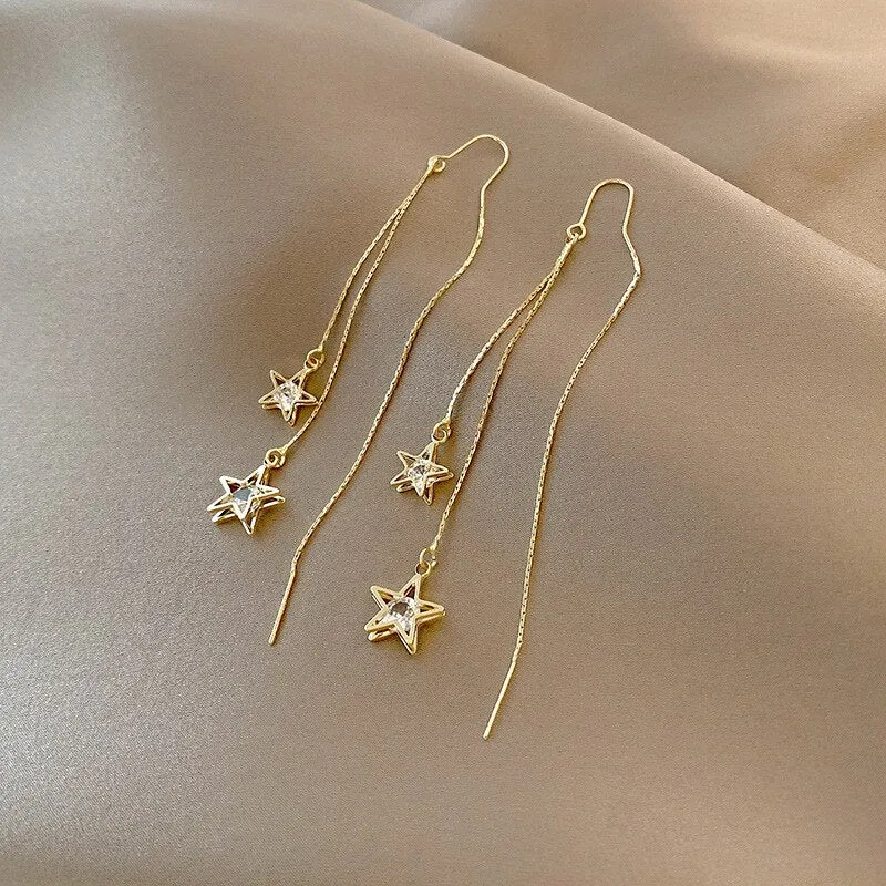 Korean Fashion Simple Tassel Earrings Female Net Red Personality Full Diamond Earrings Temperament Opal Earrings Jewely