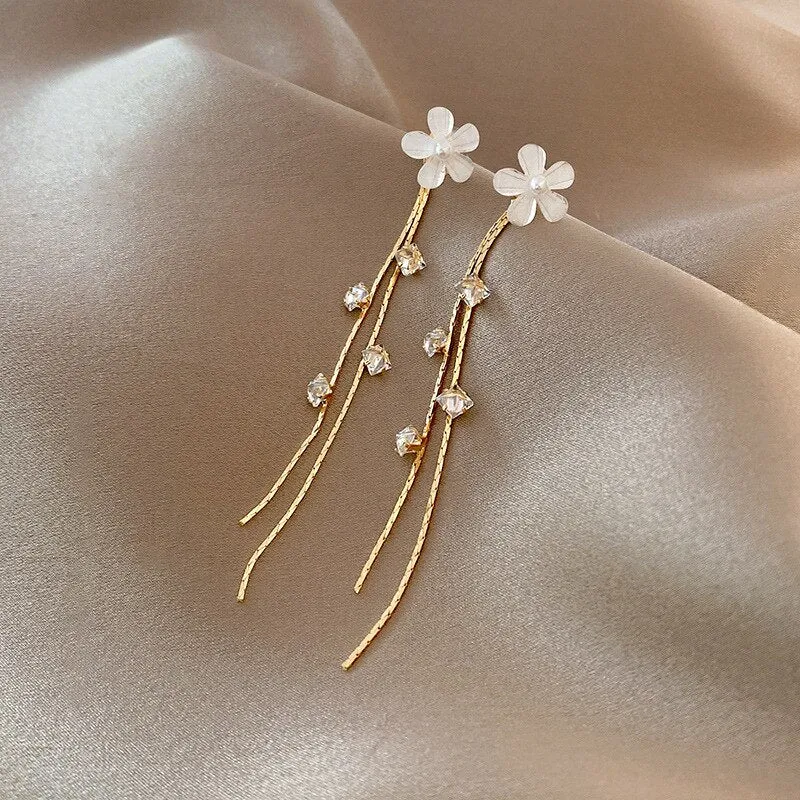Korean Fashion Simple Tassel Earrings Female Net Red Personality Full Diamond Earrings Temperament Opal Earrings Jewely