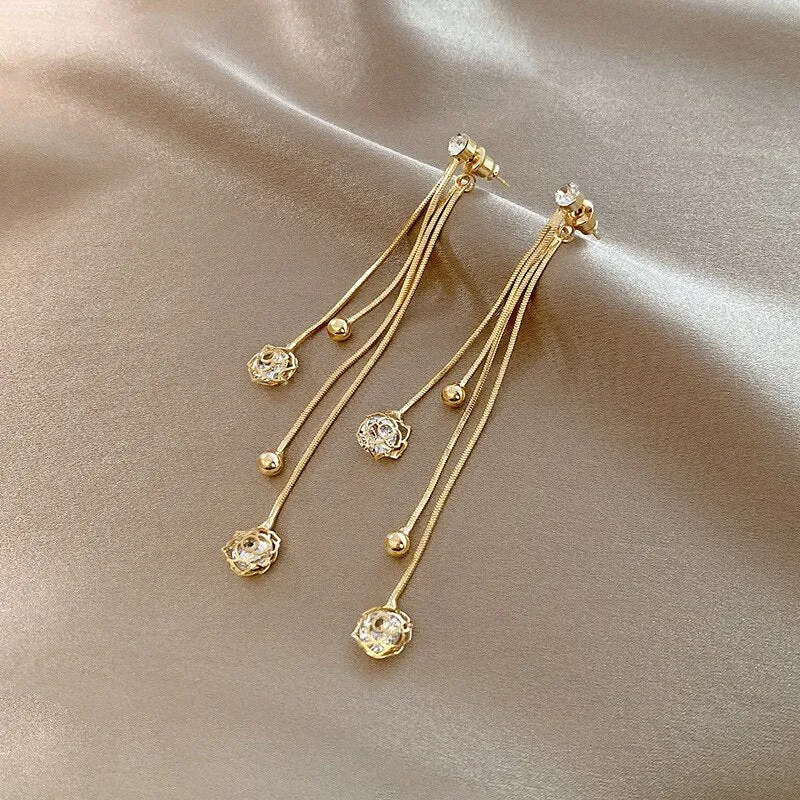 Korean Fashion Simple Tassel Earrings Female Net Red Personality Full Diamond Earrings Temperament Opal Earrings Jewely