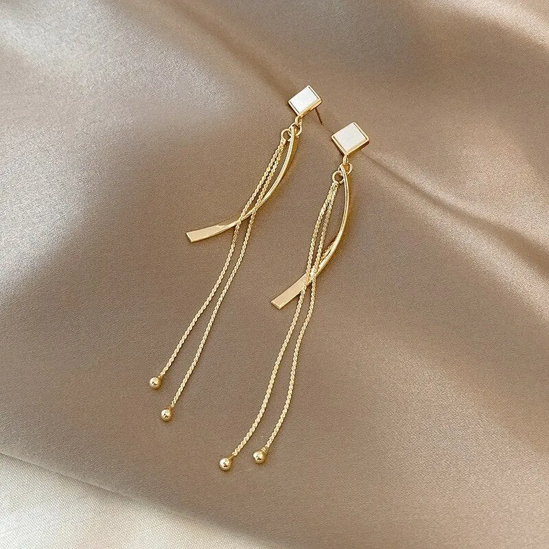 Korean Fashion Simple Tassel Earrings Female Net Red Personality Full Diamond Earrings Temperament Opal Earrings Jewely