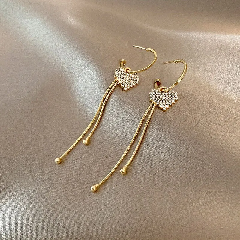 Korean Fashion Simple Tassel Earrings Female Net Red Personality Full Diamond Earrings Temperament Opal Earrings Jewely