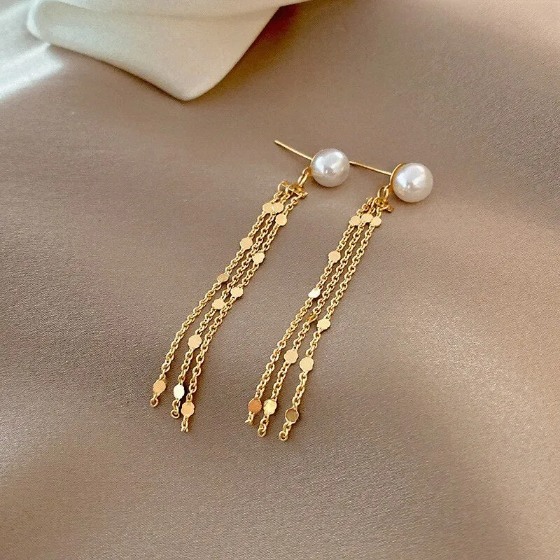 Korean Fashion Simple Tassel Earrings Female Net Red Personality Full Diamond Earrings Temperament Opal Earrings Jewely